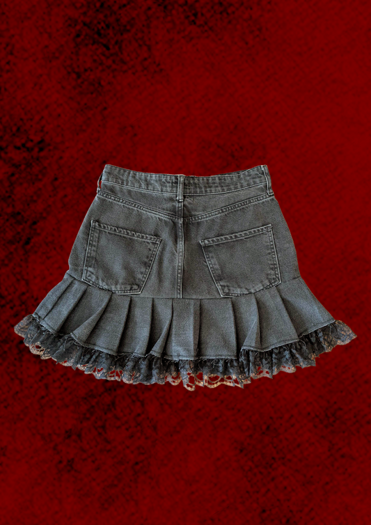 Upcycled Pleated Denim Skirt 28" Waist