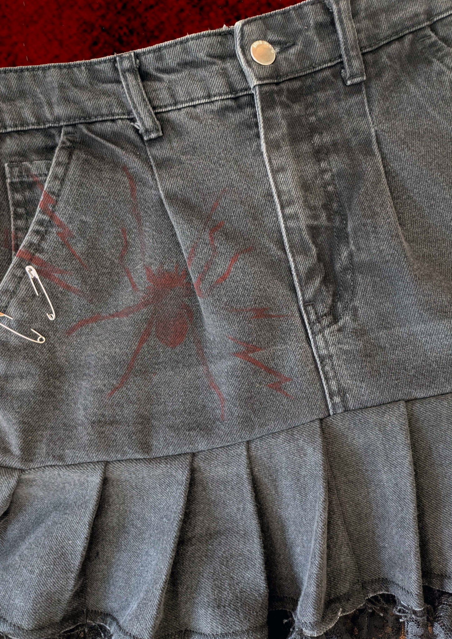 Upcycled Pleated Denim Skirt 28" Waist