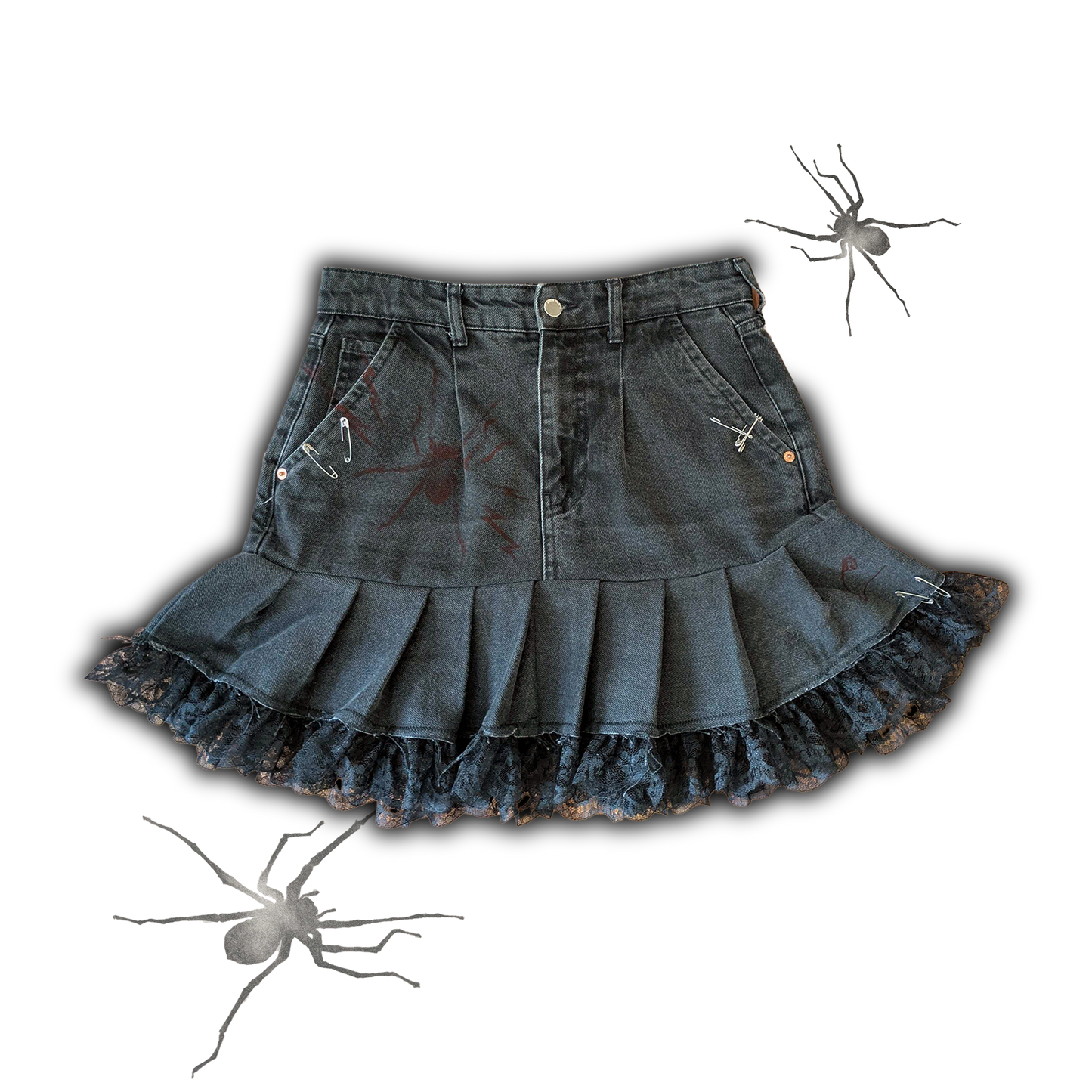 Upcycled Pleated Denim Skirt 28" Waist