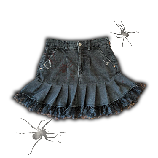 Upcycled Pleated Denim Skirt 28" Waist